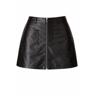 H&M Black Faux Leather Mini Skirt Zip Front Contrast Stitch Size 6 Y2K Moto